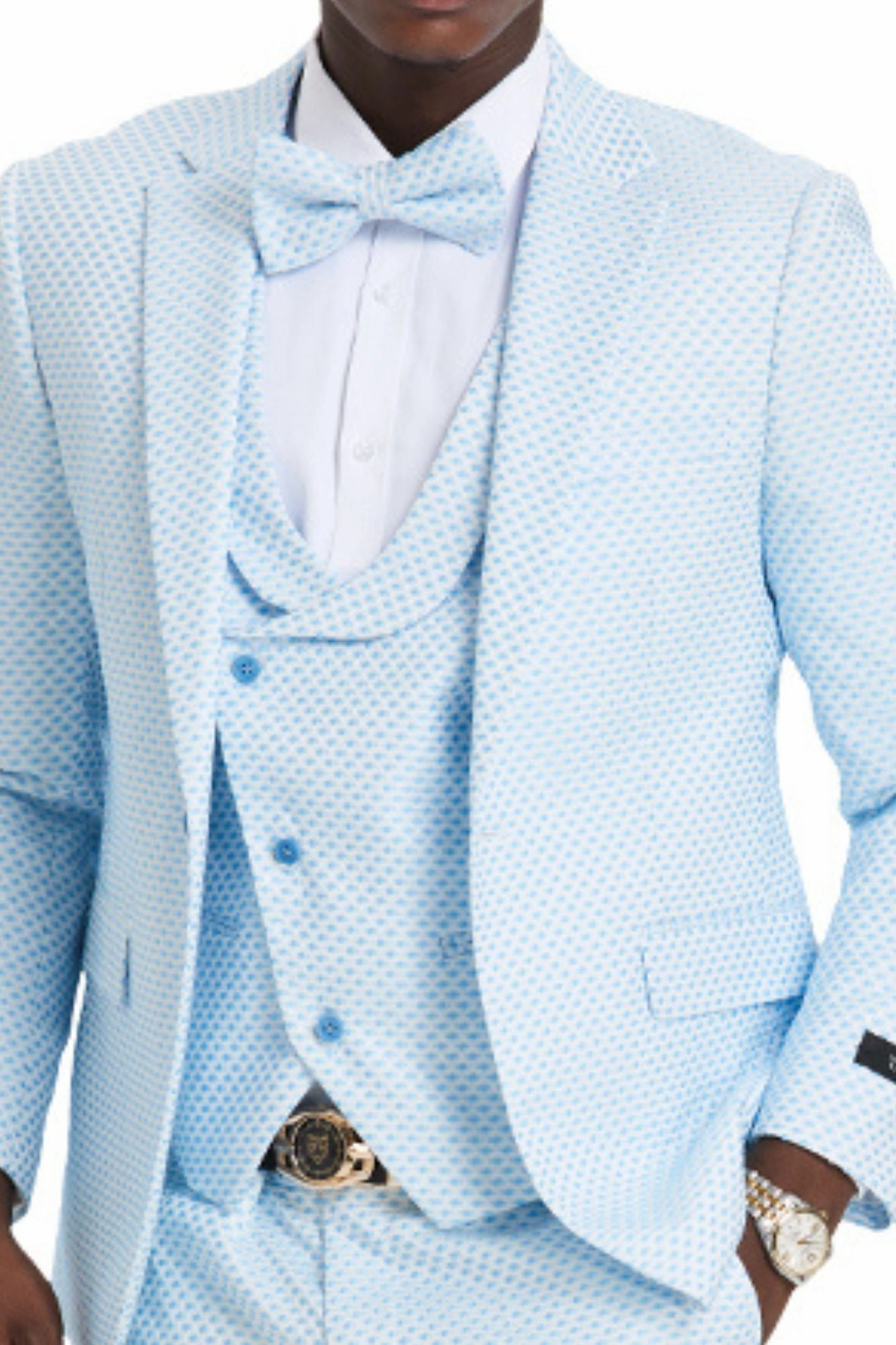 Whimsical Collection: Men's Polka-Dot 3-Piece Suit In Sky Blue - Slim Fit