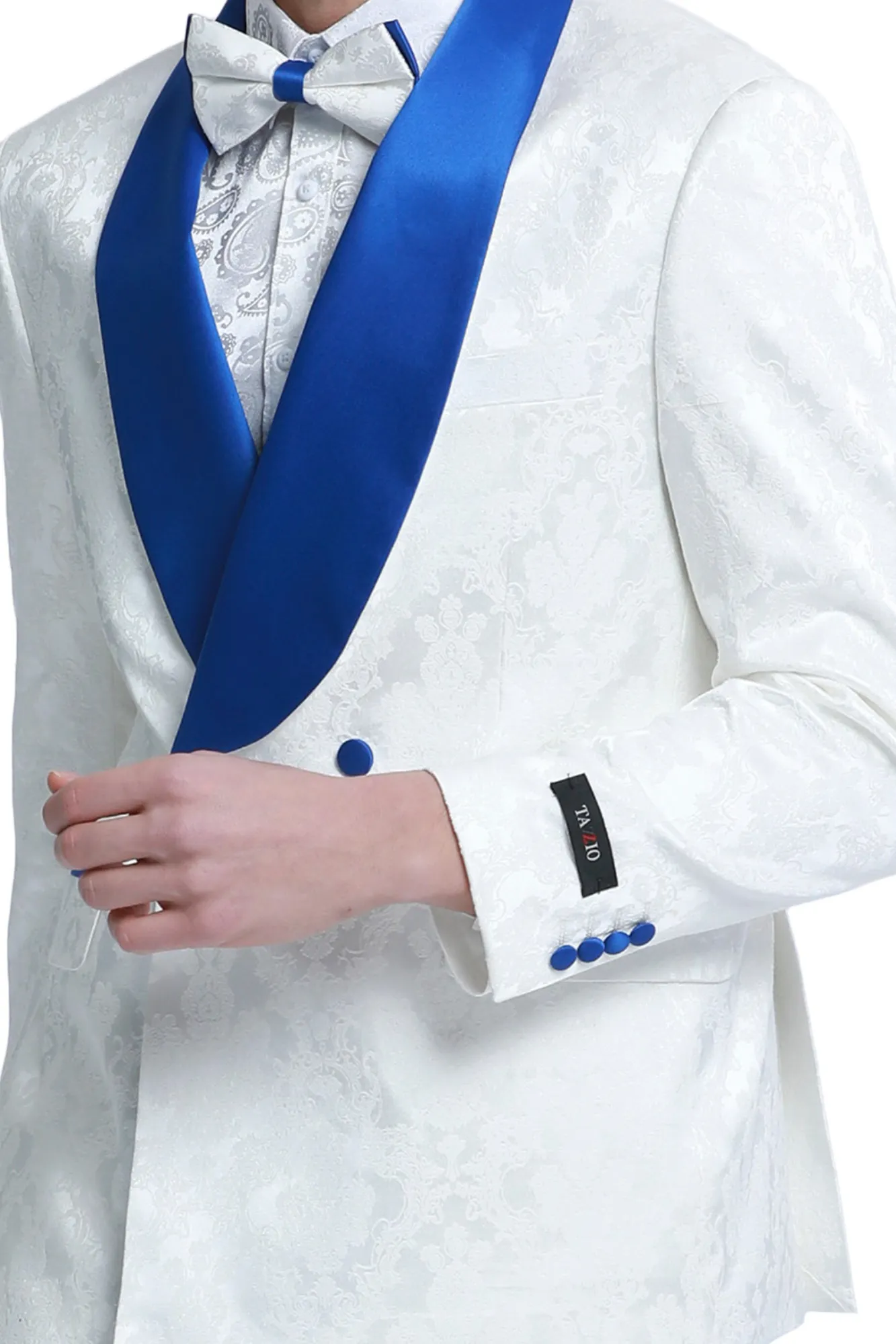 Whisper Collection: Men's 2-Piece Paisley Suit In White/Royal - Slim Fit