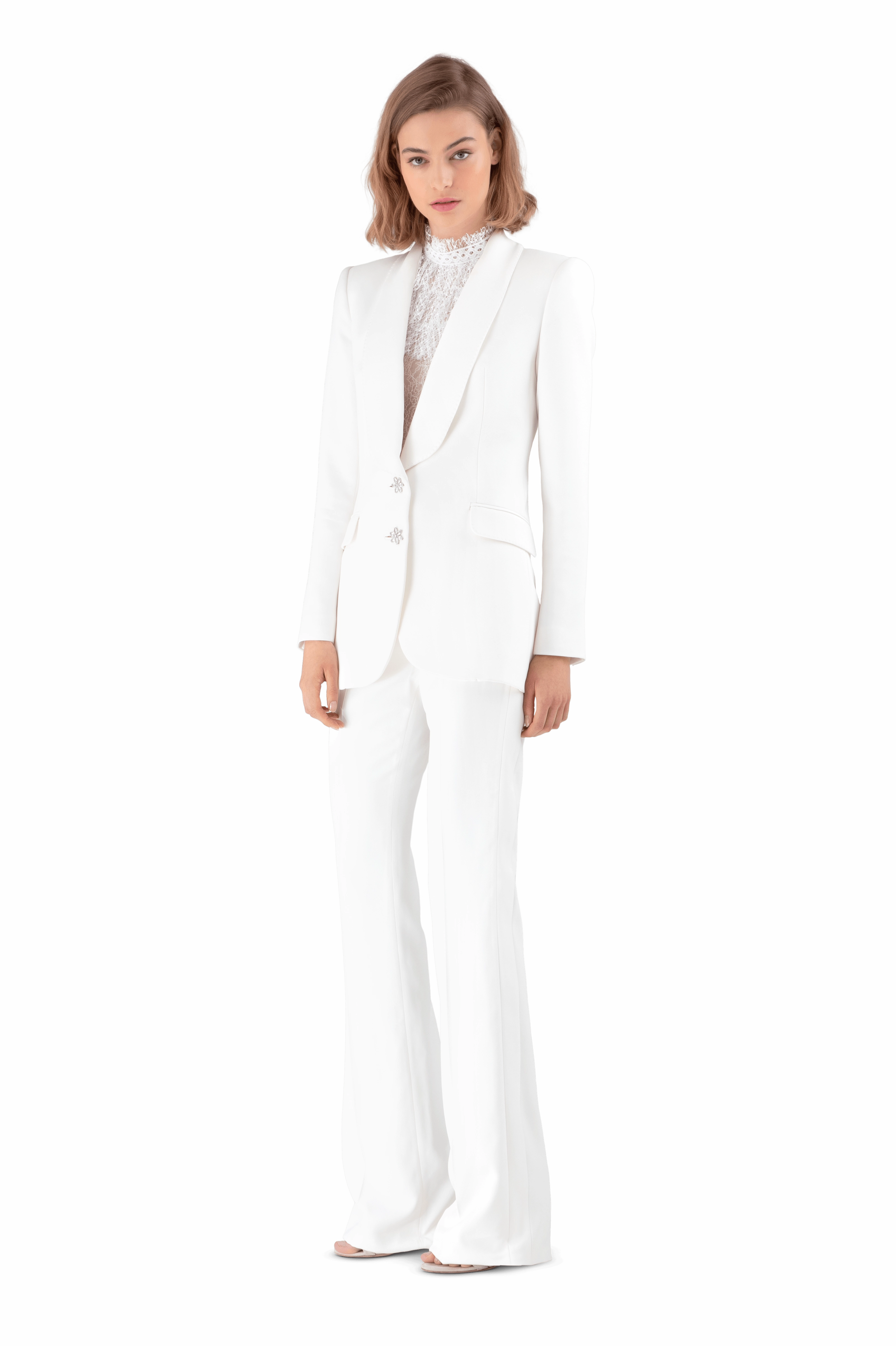 White Satin Crepe Tailored Blazer