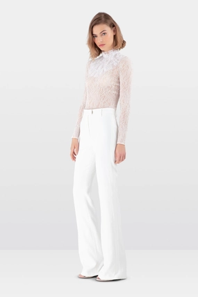 White Satin Crepe Tailored Trousers