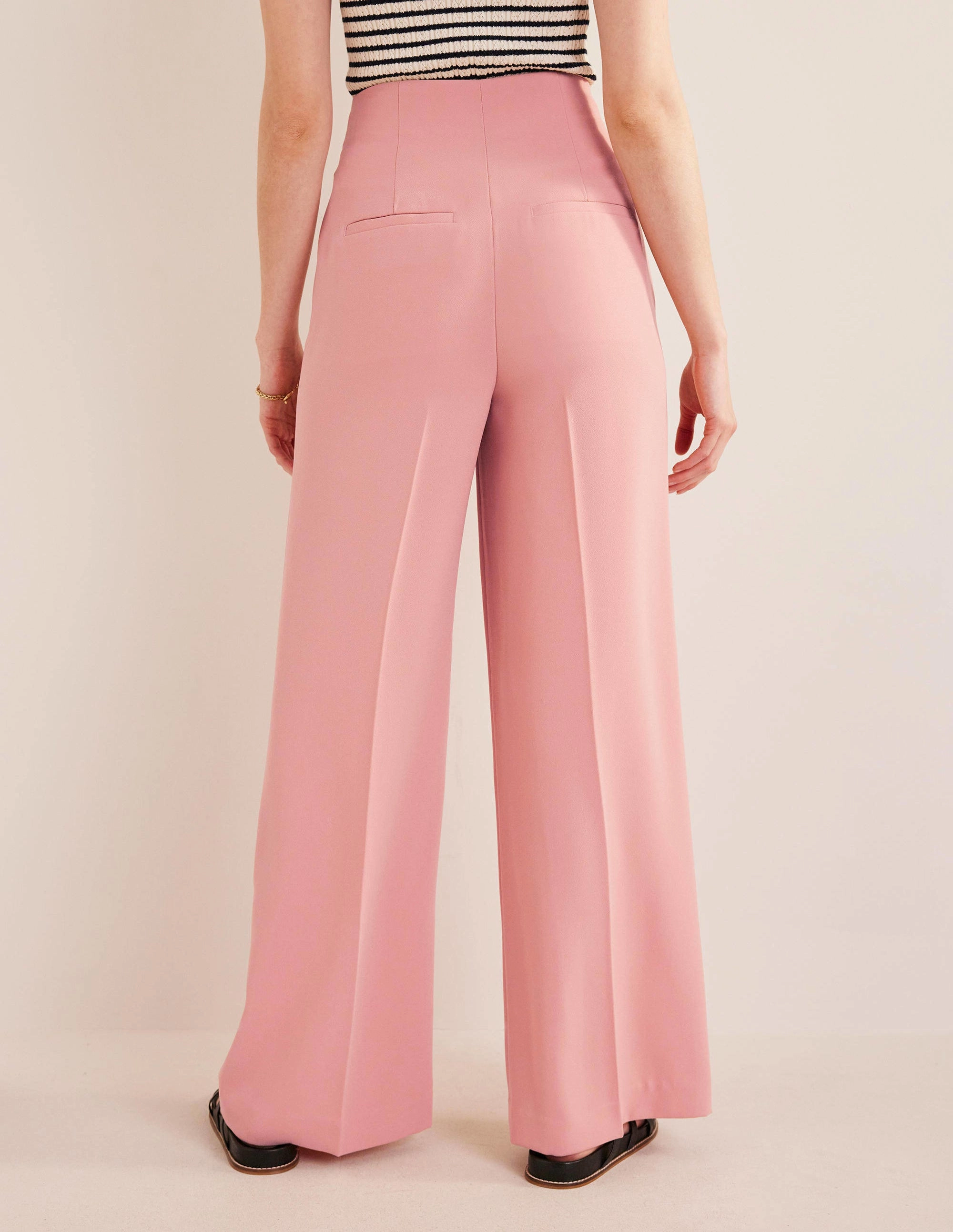 Wide Leg Crepe Pants-Rose Pink