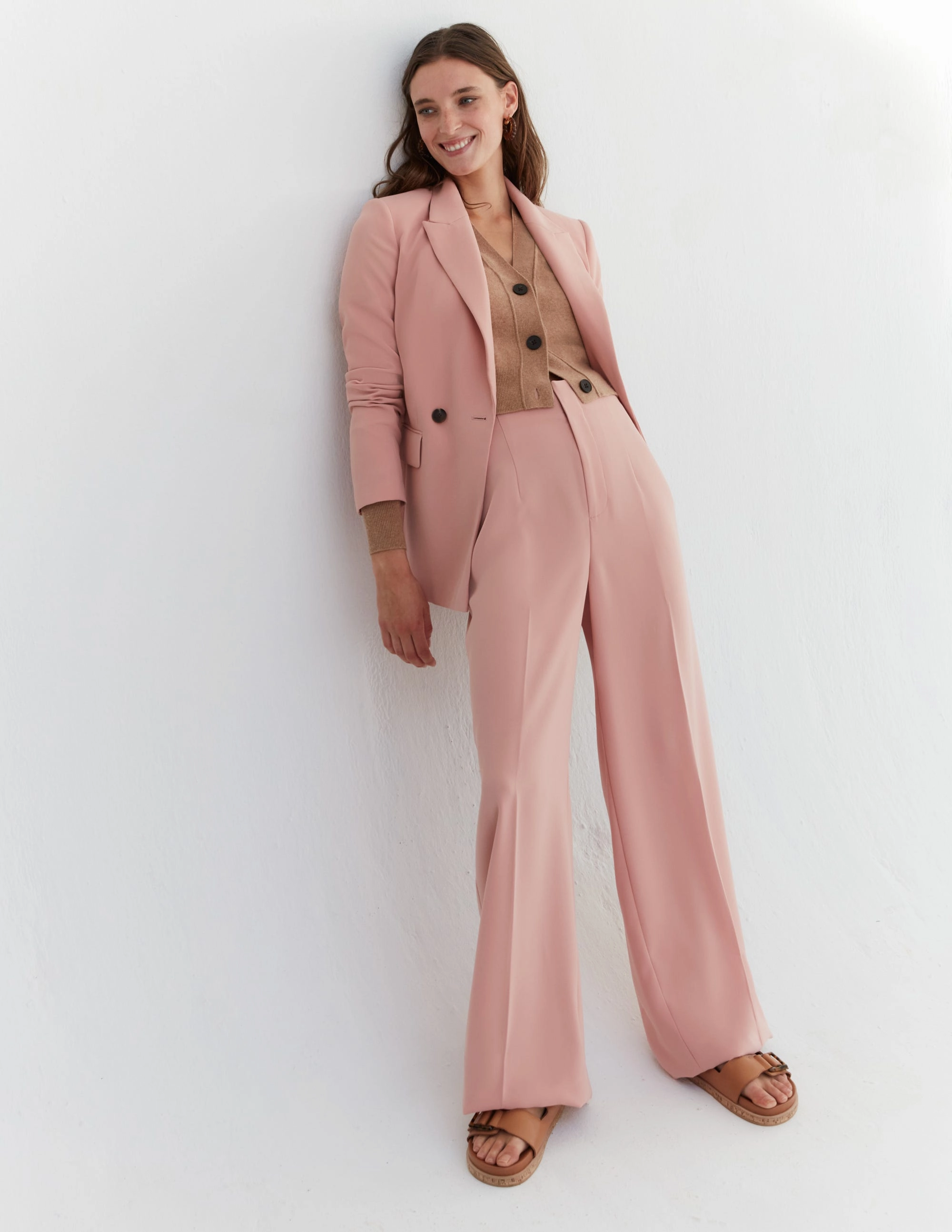 Wide Leg Crepe Pants-Rose Pink