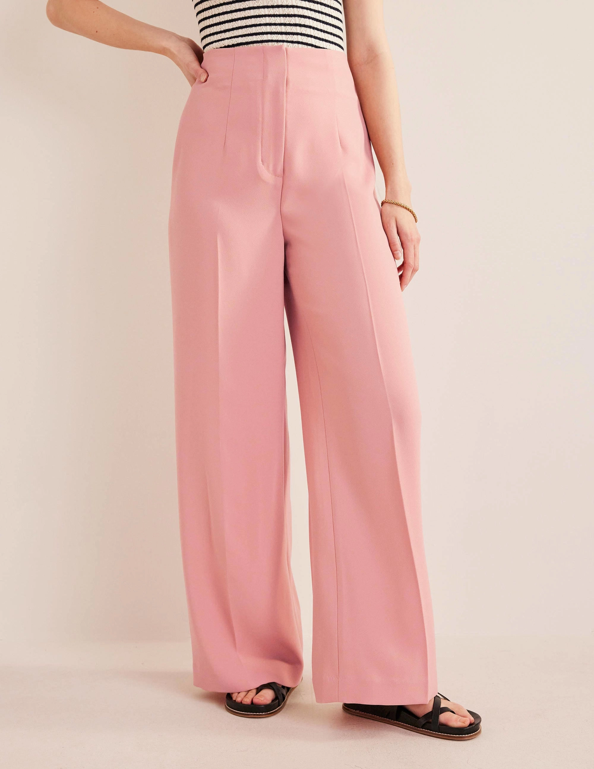 Wide Leg Crepe Pants-Rose Pink