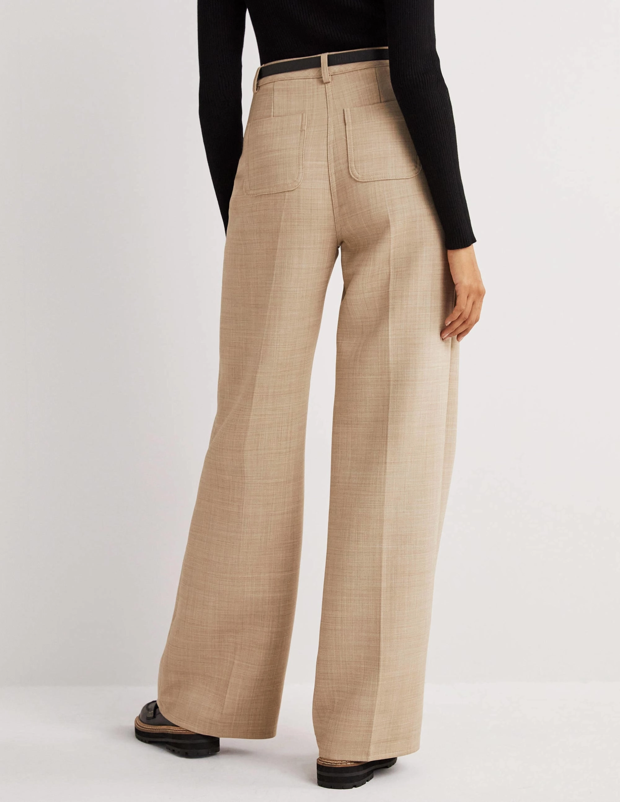 Wide Leg Patch Pocket Pants-Oatmeal Marl
