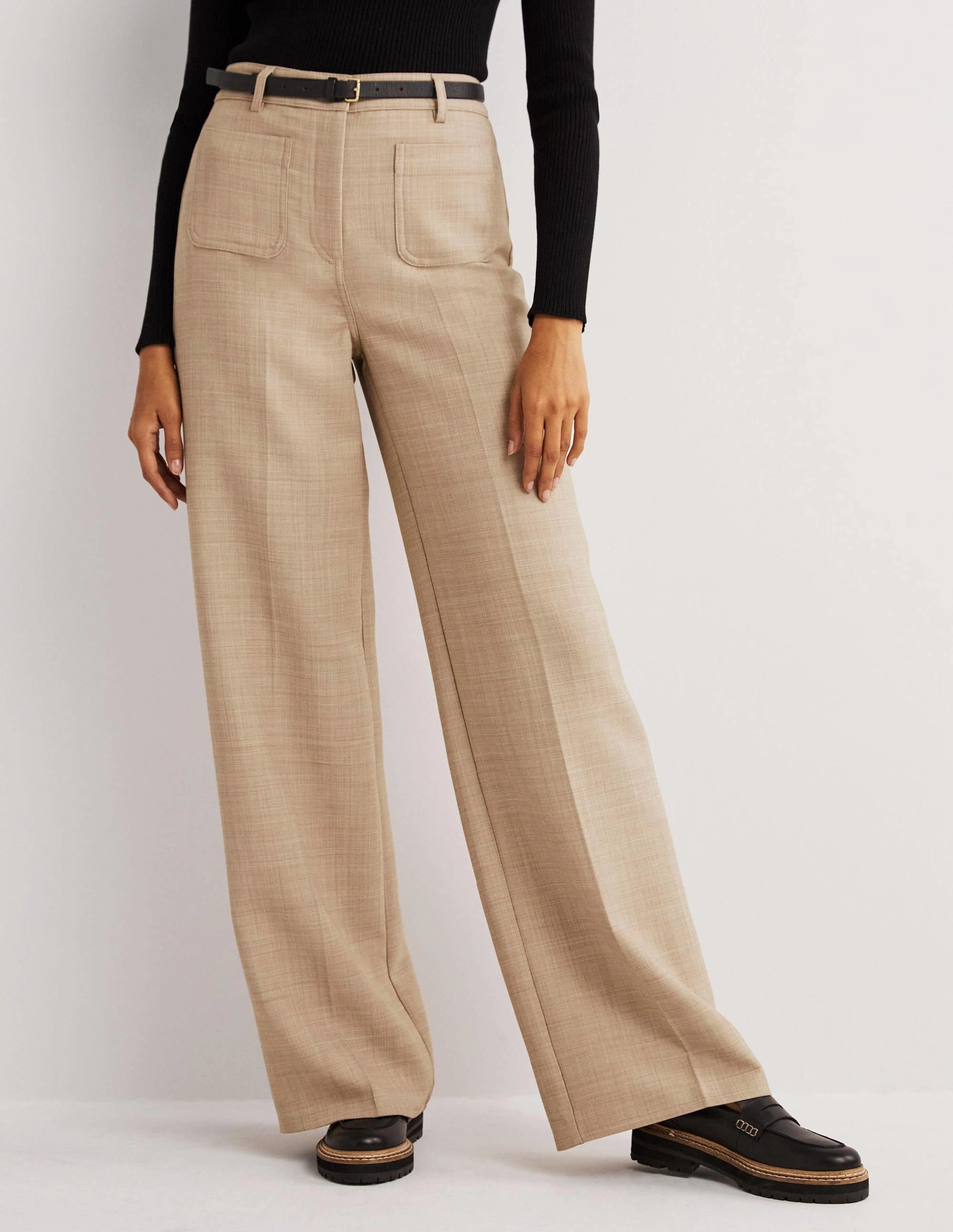 Wide Leg Patch Pocket Pants-Oatmeal Marl