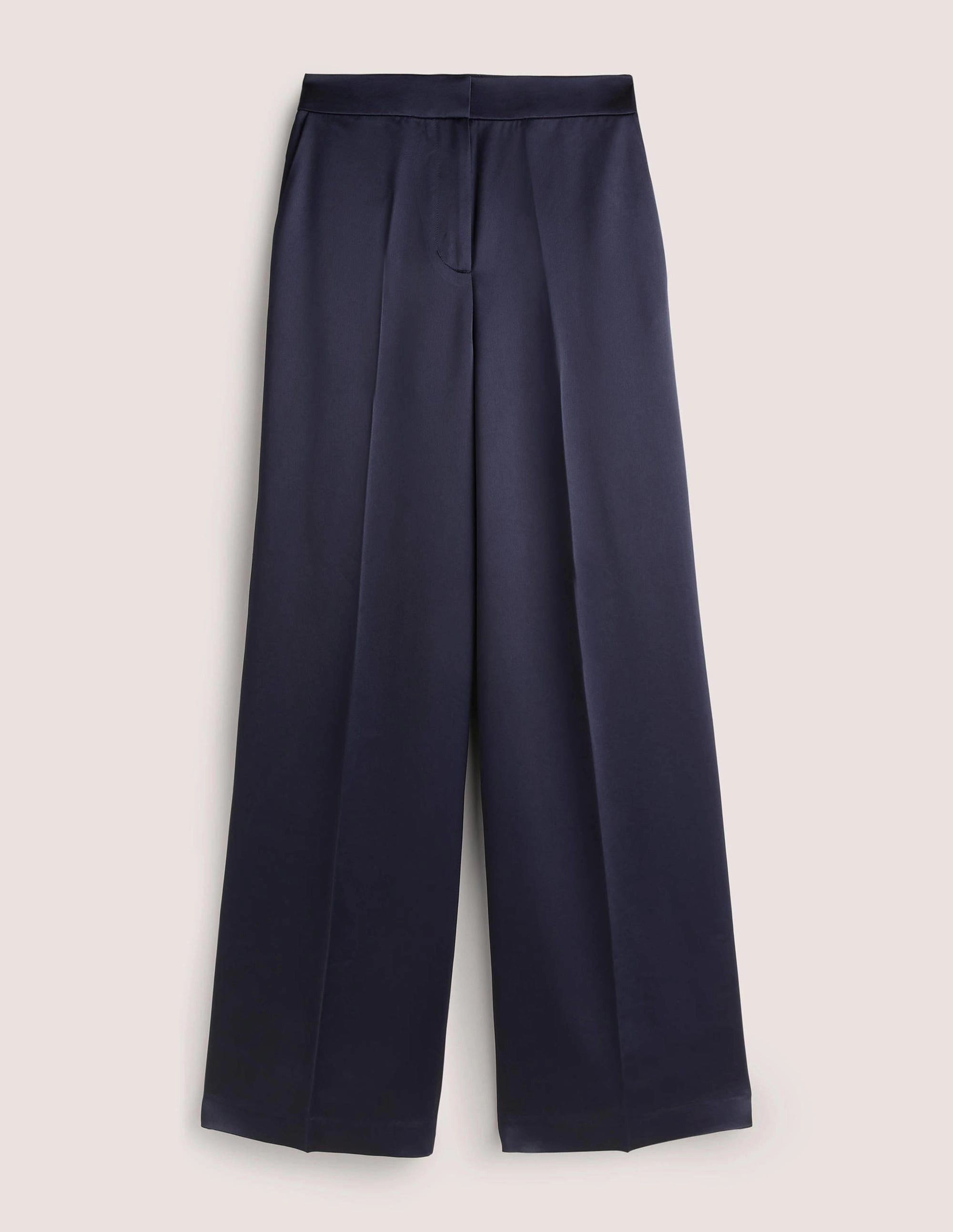 Wide Leg Satin Trousers-Navy Satin