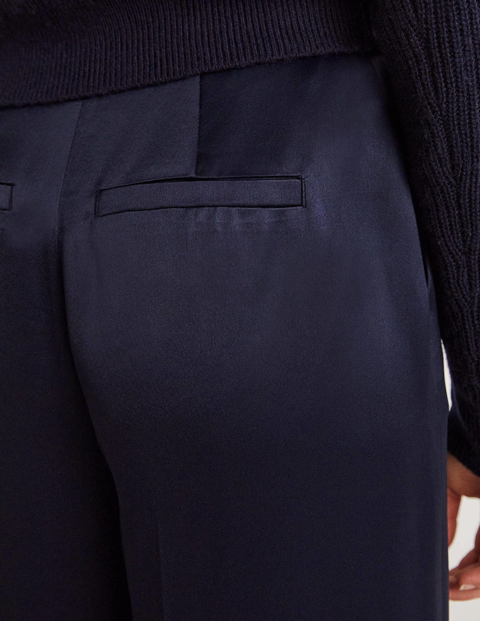 Wide Leg Satin Trousers-Navy Satin