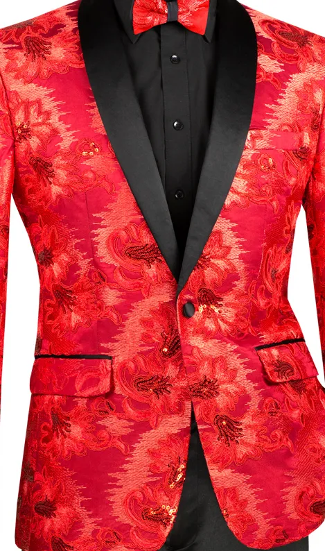 Wilde Wear Collection: Red Embroidery Single Breasted Slim Fit Blazer