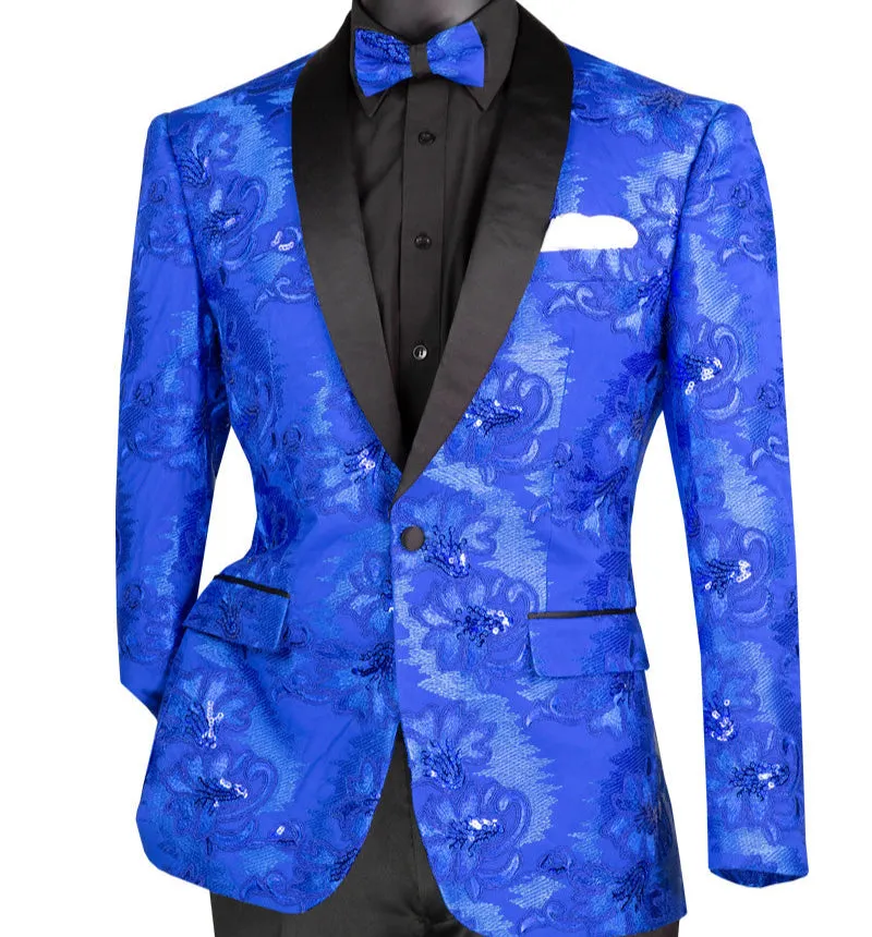 Wilde Wear Collection: Royal Blue Embroidery Single Breasted Slim Fit Blazer