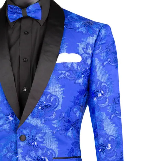 Wilde Wear Collection: Royal Blue Embroidery Single Breasted Slim Fit Blazer