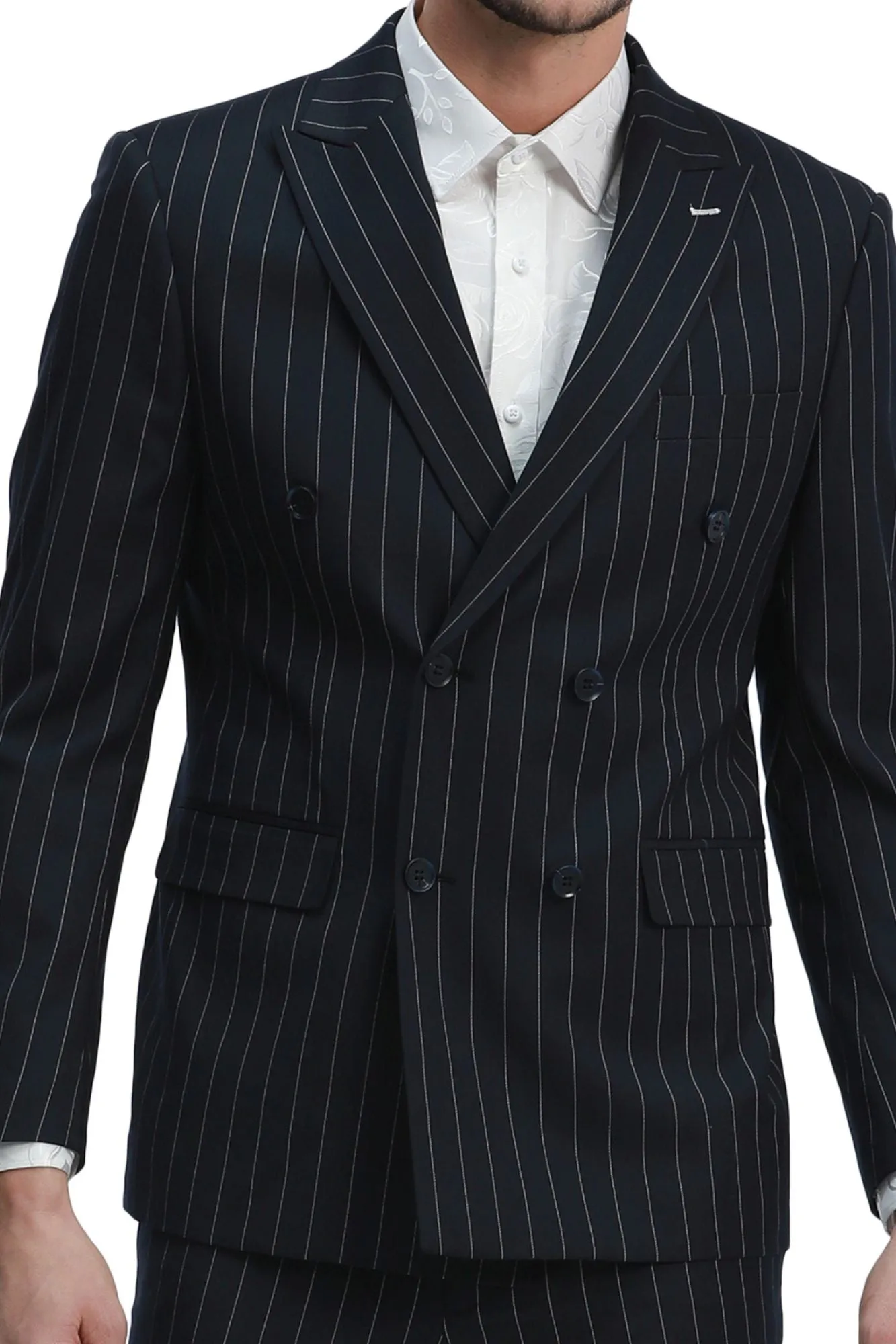 Windwalker Collection: 2-Piece Pin Stripe Slim Fit Suit For Men In Navy