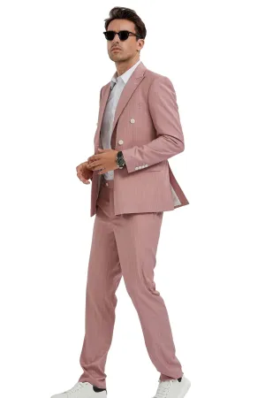Windwalker Collection: 2-Piece Pin Stripe Slim Fit Suit For Men In Pink