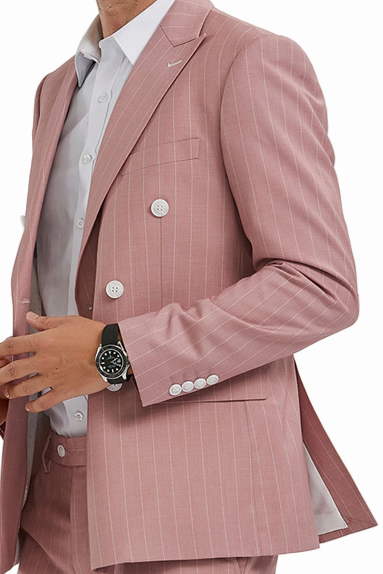 Windwalker Collection: 2-Piece Pin Stripe Slim Fit Suit For Men In Pink