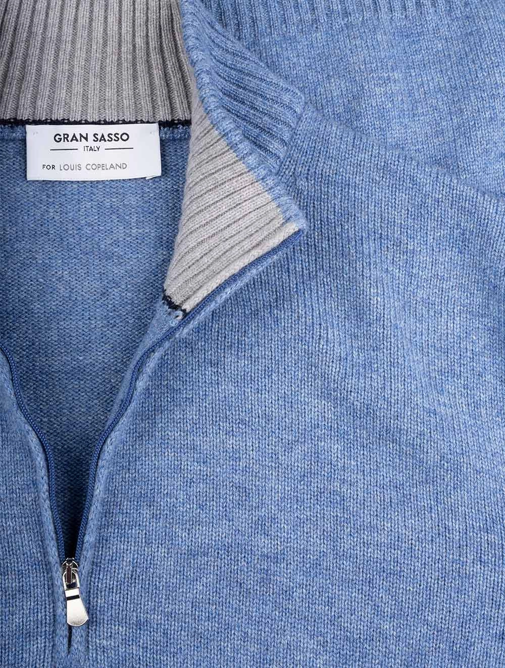 Wool And Cashmere Half Zip Blue