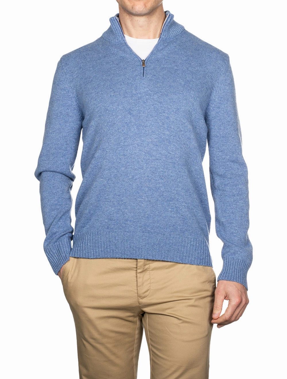 Wool And Cashmere Half Zip Blue