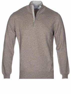 Wool And Cashmere Half Zip Brown