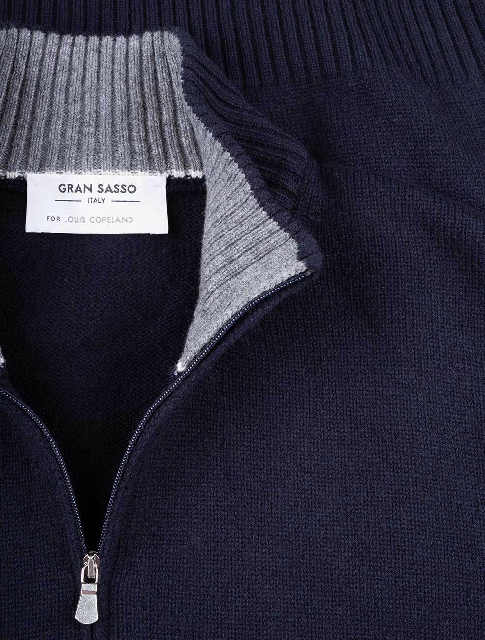 Wool And Cashmere Half Zip Navy