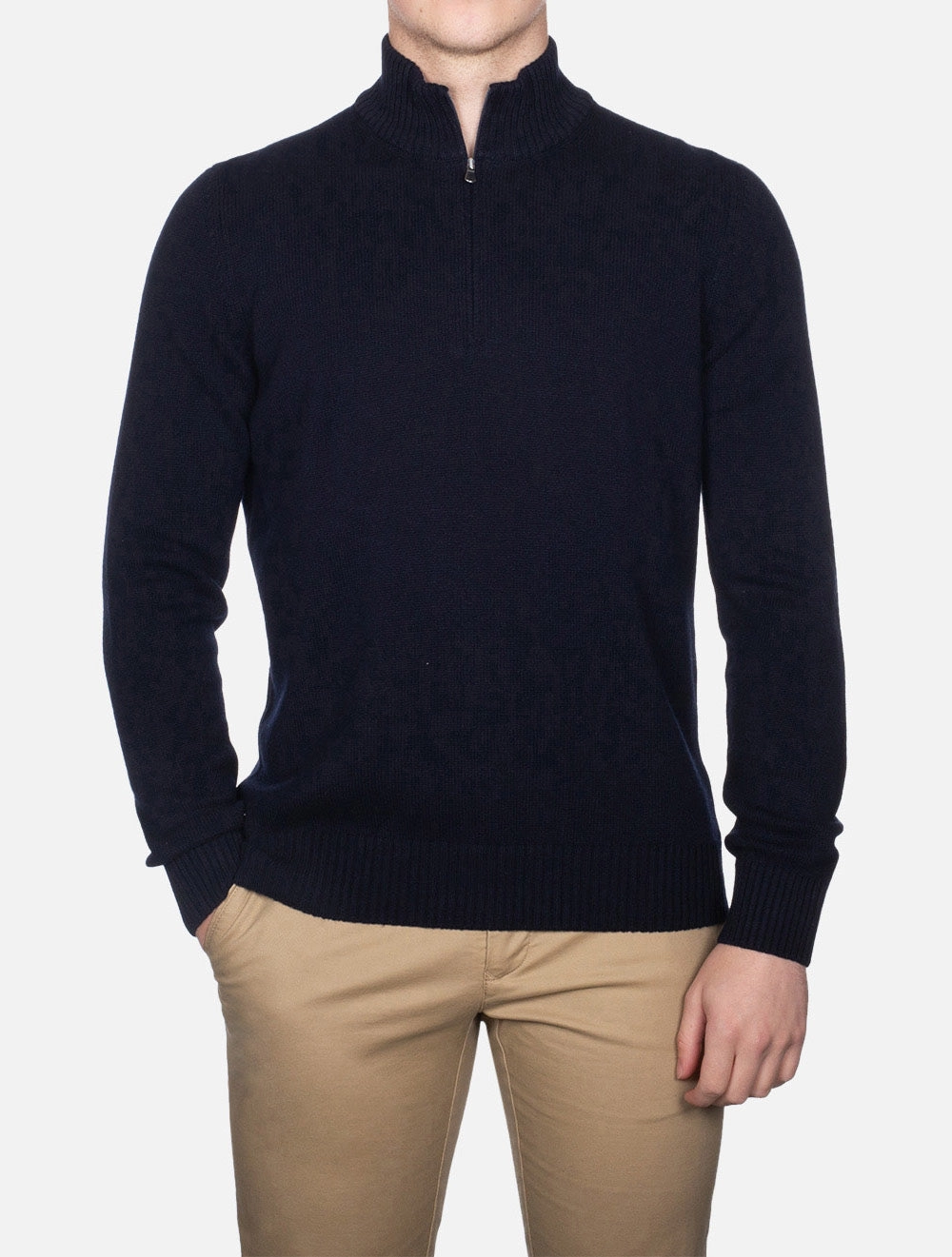 Wool And Cashmere Half Zip Navy