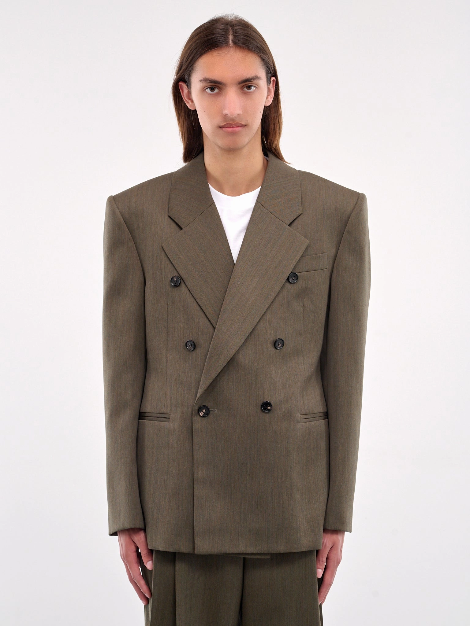 Wool Subtle Chevron Jacket (820057V5C40-3541-GRASS-OLIVE-G)