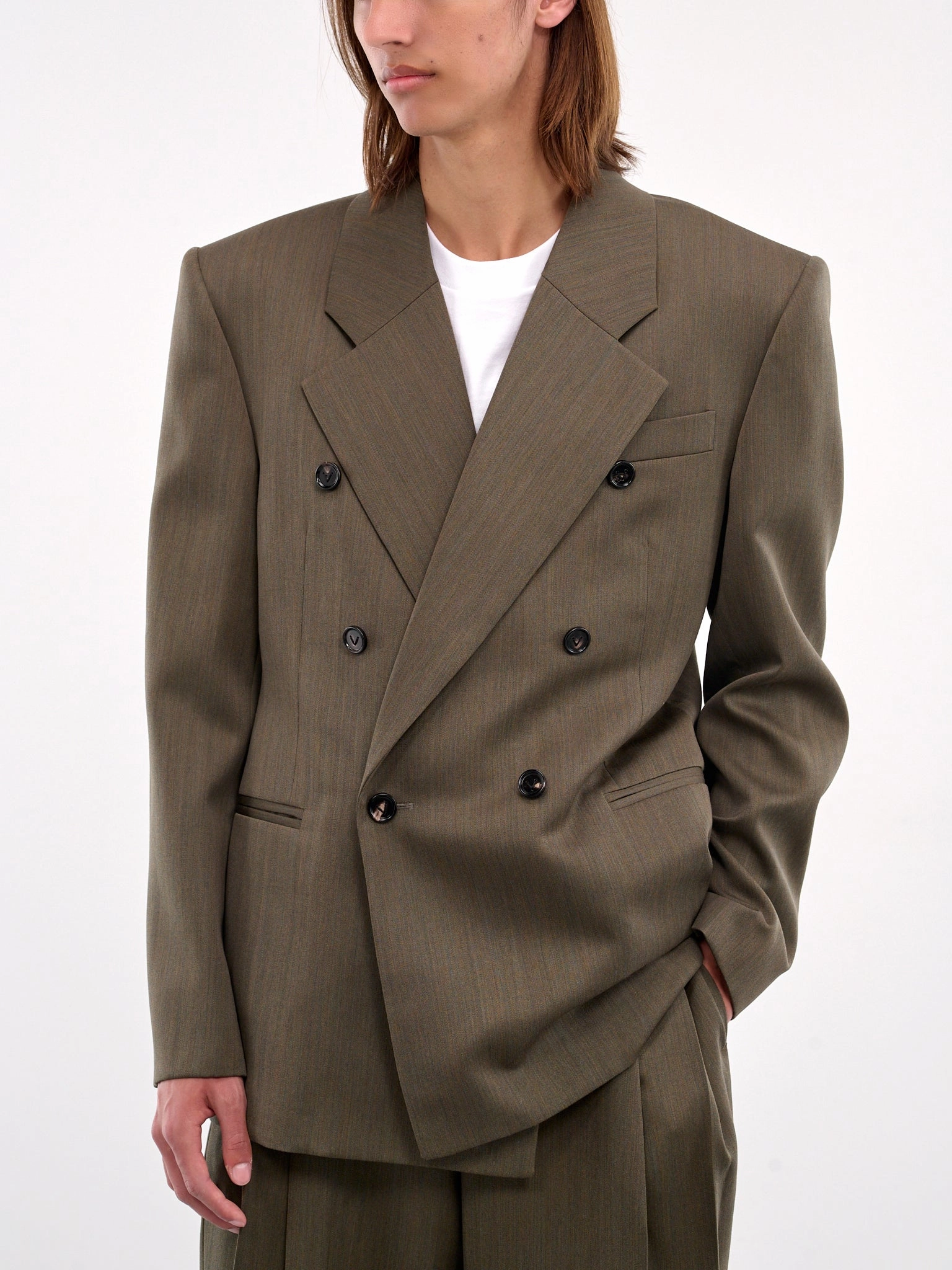 Wool Subtle Chevron Jacket (820057V5C40-3541-GRASS-OLIVE-G)