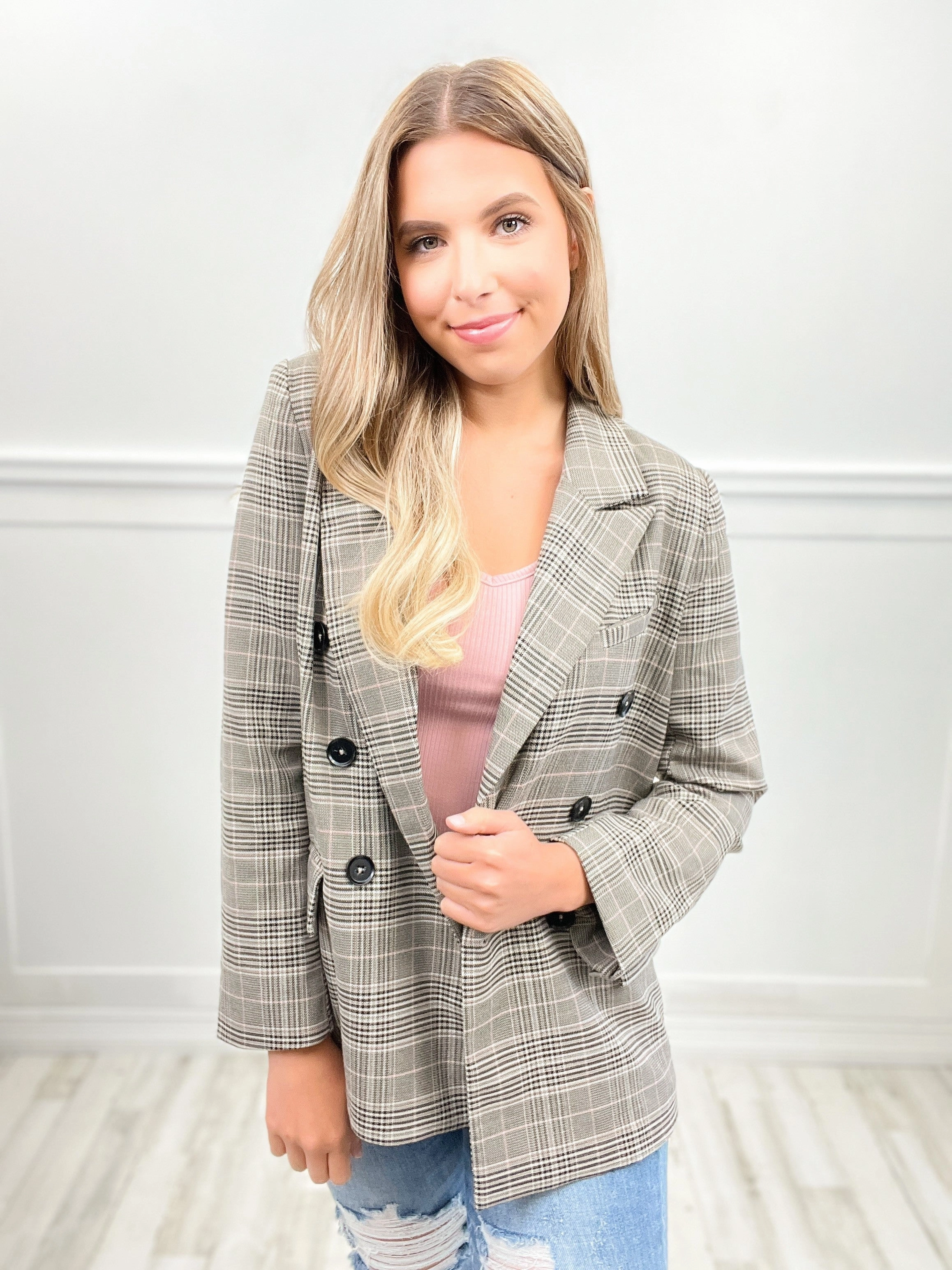 Woven Long Sleeve Oversized Plaid Blazer