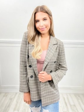 Woven Long Sleeve Oversized Plaid Blazer