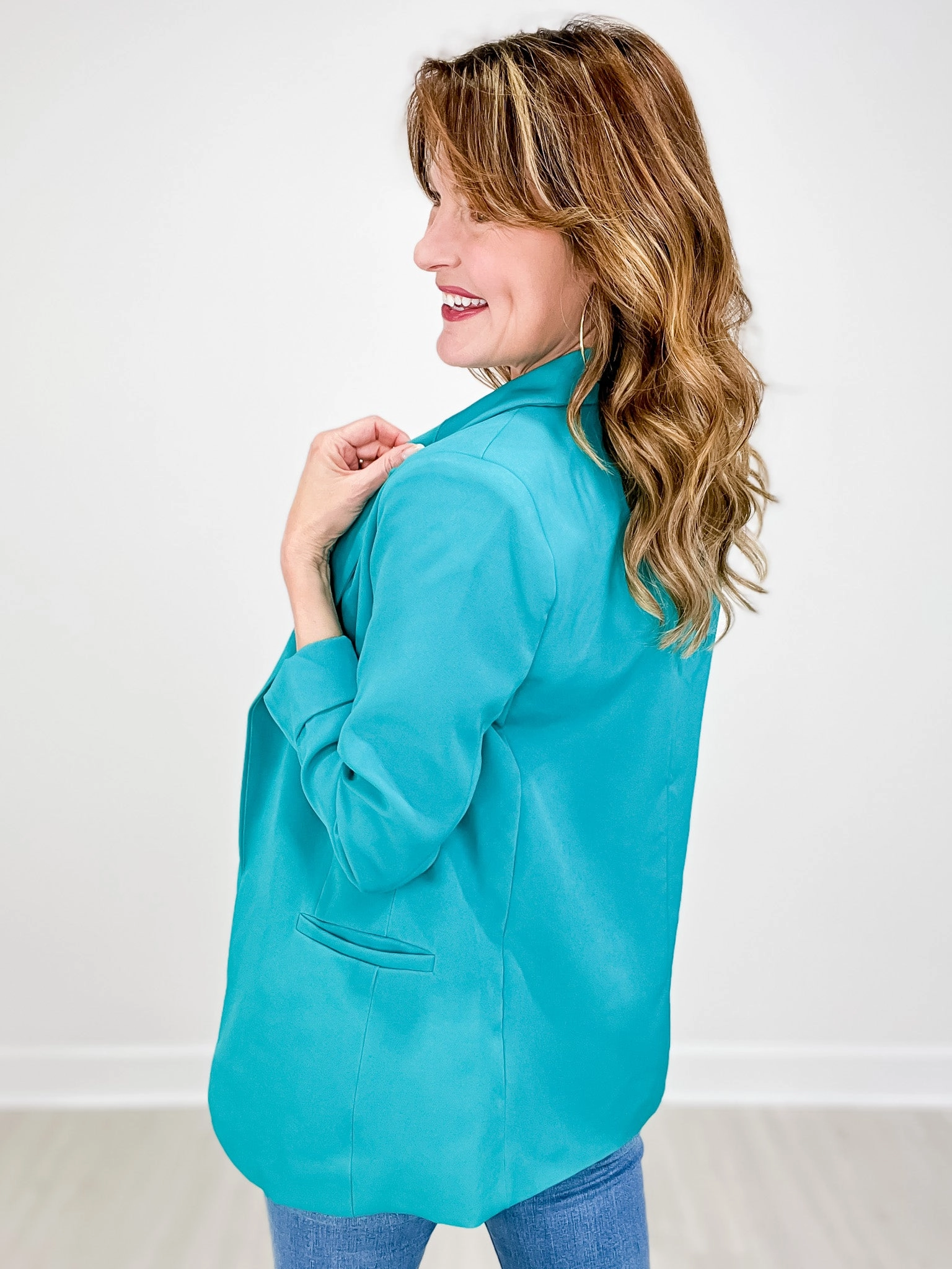 You Go Girl Lined Classic Open Front Blazer
