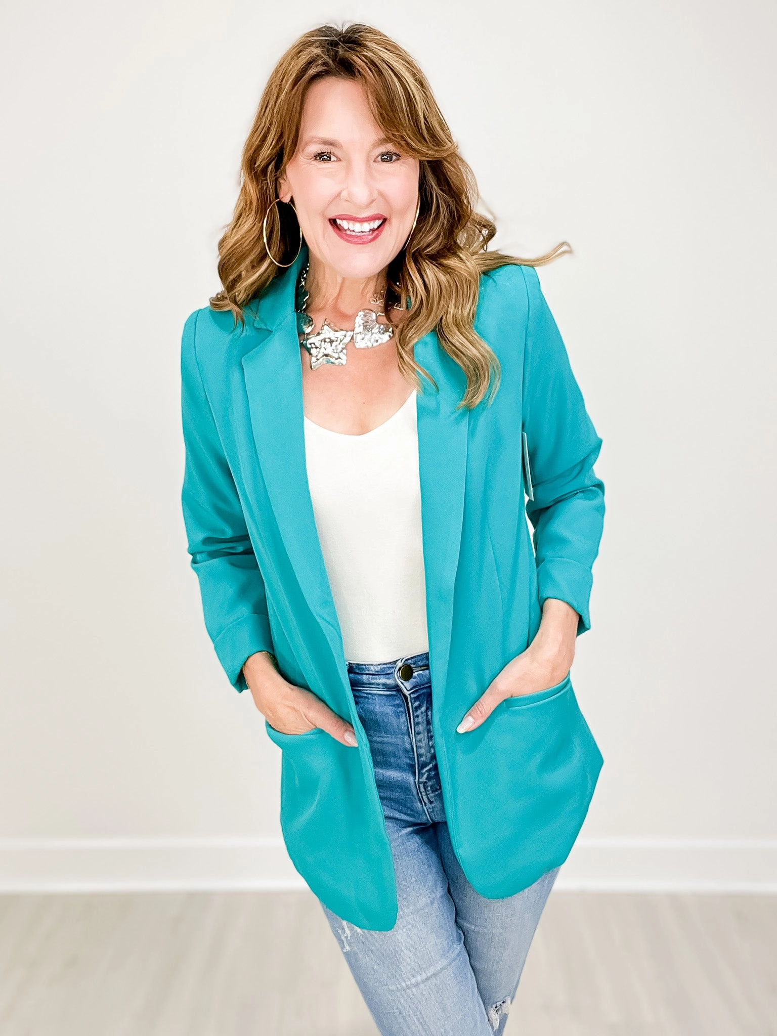 You Go Girl Lined Classic Open Front Blazer